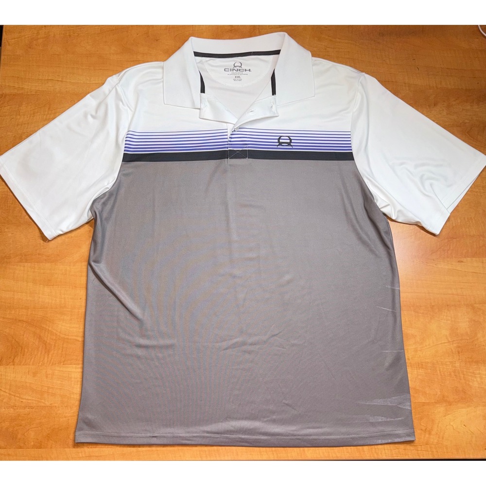 Cinch Arena Flex Mens XXL Polo Shirt Grey White Purple Striped Performance Golf